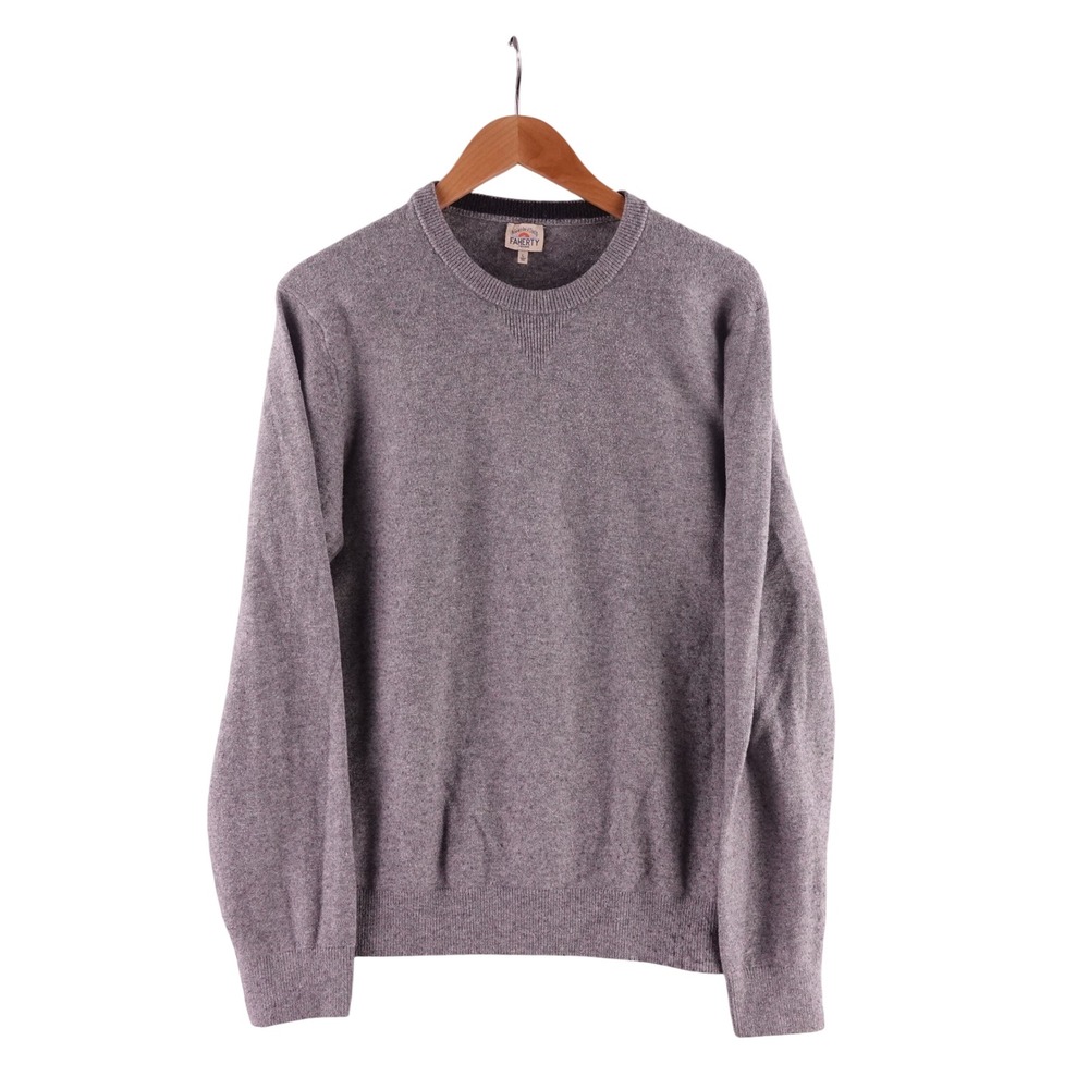 Faherty Brand Mens Size Large Heathered Gray Cotton Blend Crewneck Sweater